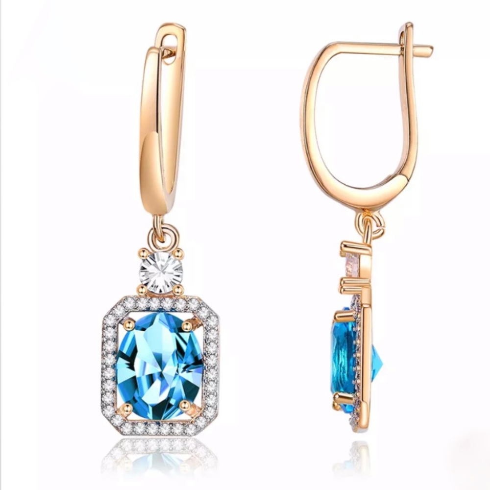 18K Gold Plated Blue and White CZ Earrings